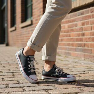 Converse All Star Low Top Sneakers Black Leather - Junior Size 4